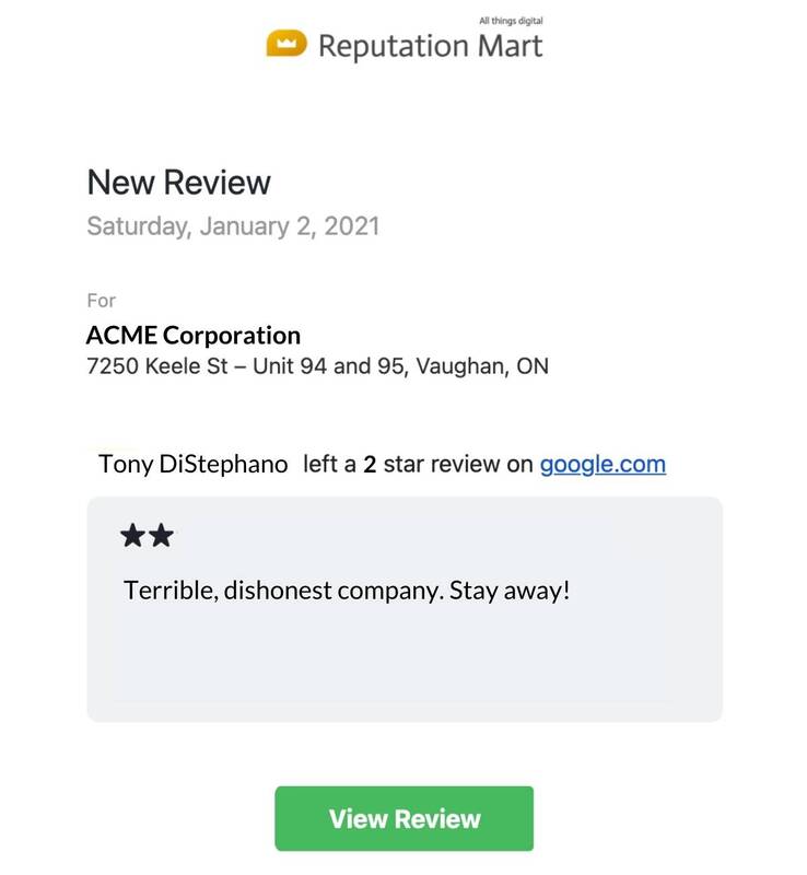 Negative online review email notification